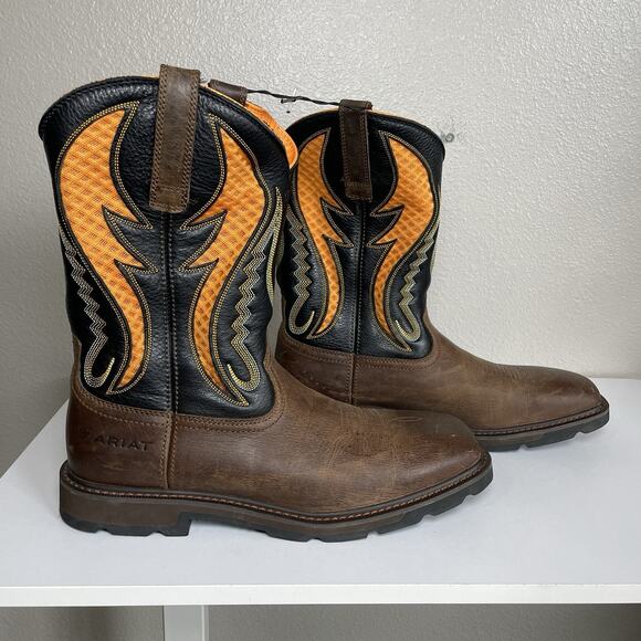 Ariat Work Boots Men 12 D Brown Orange Groundbreaker VentTek Soft Toe New in Box
